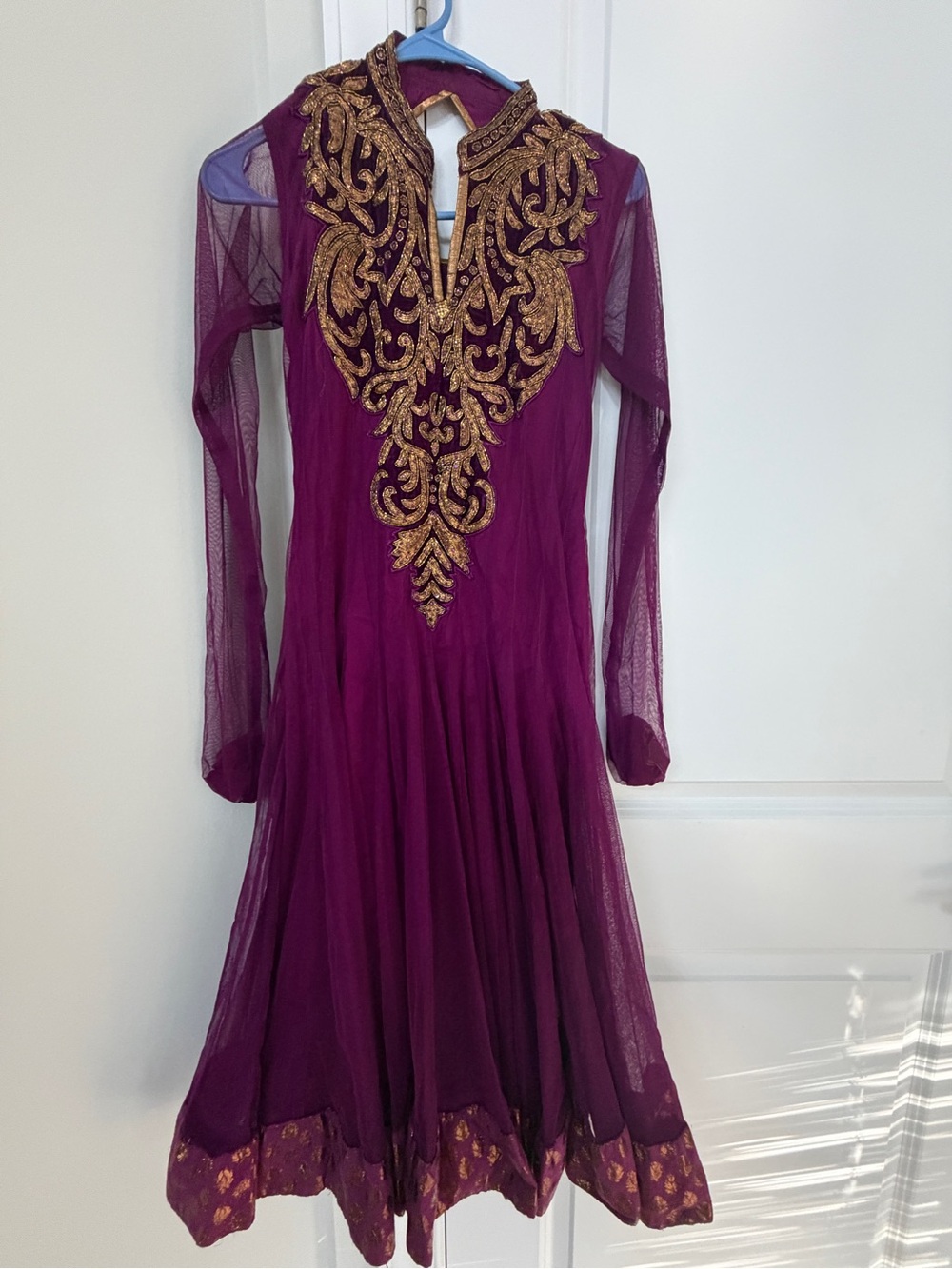 Stunning Purple Embroidered Long-Sleeve A line suit